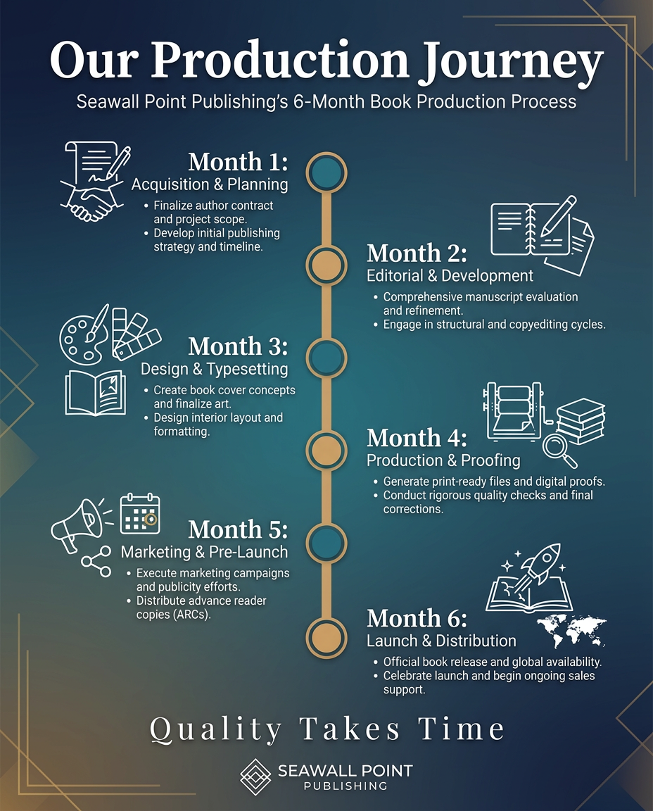 6-month production timeline from acquisition to publication